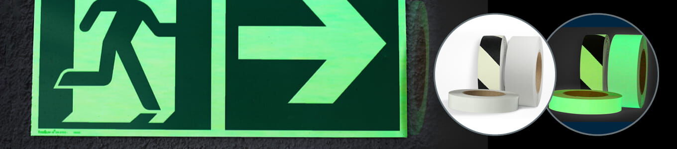 Phosphorescence example with a glowing emergency exit sign