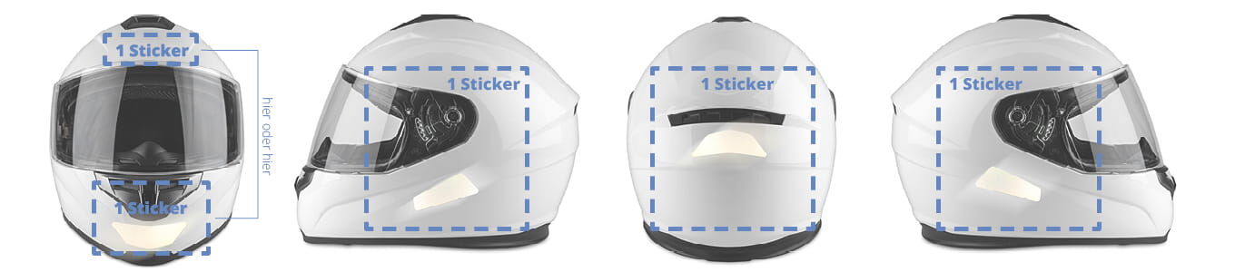 Positionierung des Stickers von jeder Helmseite