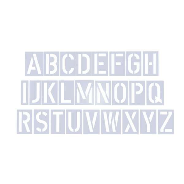 Satz Schablonen A–Z im Blockschrift-Design, Übersicht aller 26 Buchstaben